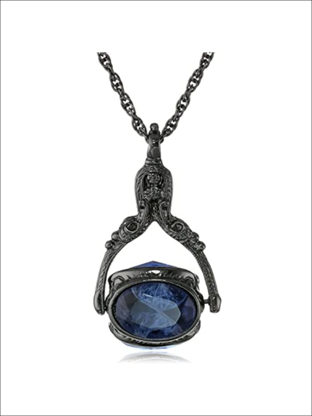 Vintage-Style Crystal 3-Sided Rotating Spinner Pendant Necklace 30 Inch